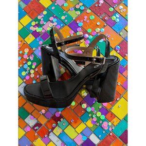 MIX NO 6 Black Patent Platform Sandals Heels Size 9W